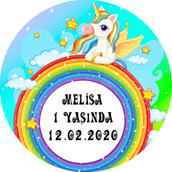 Renkli Gökkuşağı Ve Unicorn Temalı Akrilik Daire Magnet
