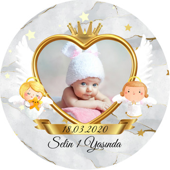 Gold Angel Temalı Resimli Akrilik Daire Magnet