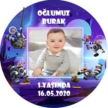 Scrat Uzayda Temalı Resimli Akrilik Daire Magnet