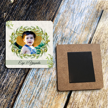 Zeytin Dalı Temalı Ahşap Kare Magnet