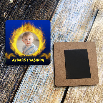 Sarı Lacivert Temalı Resimli Kare Ahşap Magnet