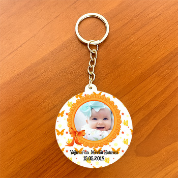 Turuncu Çerçeve Temalı  Bebek Daire Plastik Anahtarlık