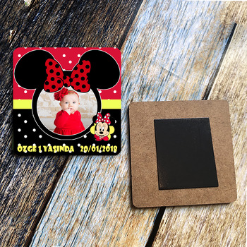 Kırmızı Siyah Minnie Temalı Ahşap Kare Magnet