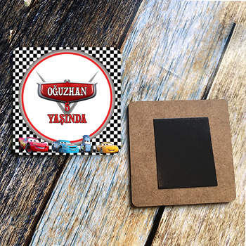 Şimşek Mcqueen Temalı Ahşap Kare Magnet