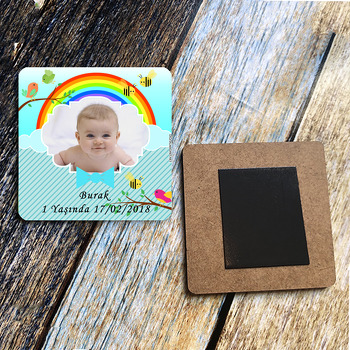 Şirin Kuşlar Temalı Ahşap Kare Magnet