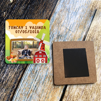 Çiftlik Temalı Ahşap Kare Magnet