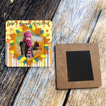 Sonbahar Temalı Ahşap Kare Magnet