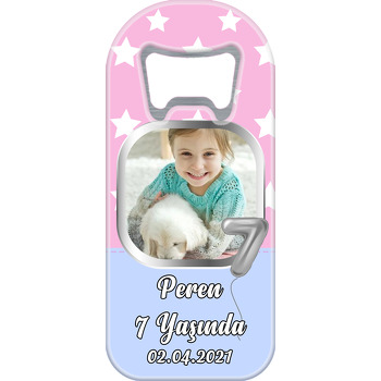 7 Yaş Balonlu Pembe Mor  Fon Temalı Uzun Magnet Açacak