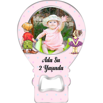 Abi ile Kız Kardeş Pembe Mavi Puantiye Fon Temalı Balon Ahşap Magnet 