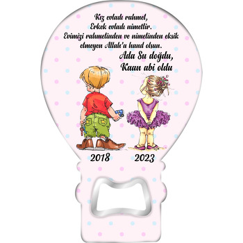 Abi ile Kız Kardeş Pembe Mavi Puantiye Fon Temalı Balon Magnet Açacak