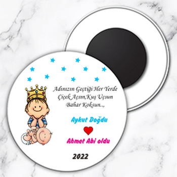 Abi Kardeş ile Kalp Temalı Daire Plastik Magnet