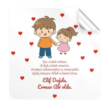 Abi Kardeş ile Kalpler Temalı Kare Sticker