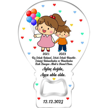 Abla ile Erkek Kardeş ve Balonlar Temalı Balon Magnet Açacak
