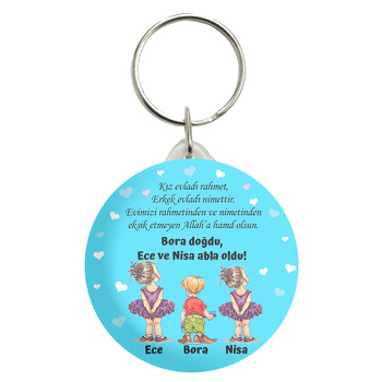 Ablalar ile Hoşgeldin Erkek Kardeş Mavi Kalpli Fon Temalı Anahtarlık