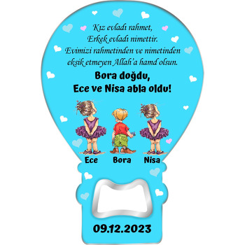 Ablalar ile Hoşgeldin Erkek Kardeş Mavi Kalpli Fon Temalı Balon Magnet Açacak
