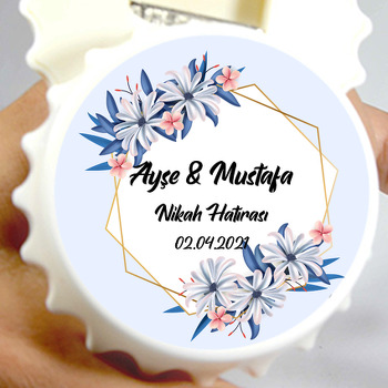 Açık Mavi Çiçekler Buz Mavi Fon Temalı Kapak Şekilli Magnet Açacak