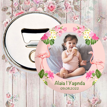 Açık Pembe Flamingolar ile Çiçekler Temalı Magnet Açacak