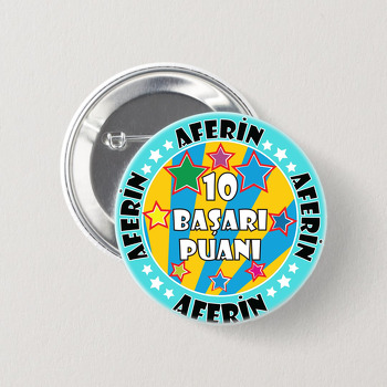 Aferin On Başarı Puanı Mavi Fon Temalı İğneli Buton Rozet