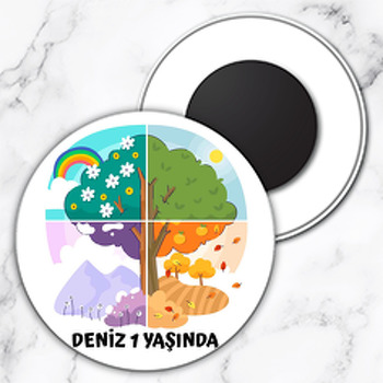 Ağaçta Dört Mevsim Temalı Daire Plastik Doğum Günü Magnet