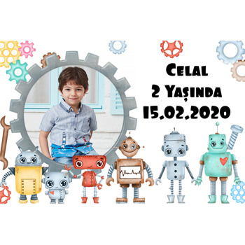 Akıllı Robotlar Temalı Doğum Günü Magnet