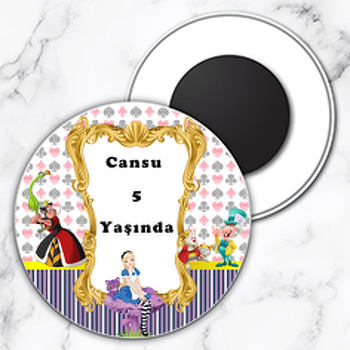 Alice Temalı Daire Plastik Magnet