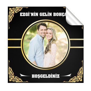 Altın Rengi Border Temalı Resimli Söz Nişan Nikah Kare Etiket