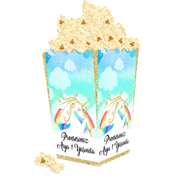 Altın Saçlı Unicorn Temalı Popcorn Kutusu