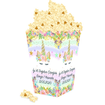 Altın Simli Unicorn Temalı Popcorn Kutusu