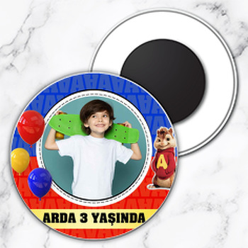 Alvin ile Balonlar Temalı Daire Plastik Magnet