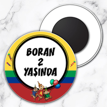 Alvin ve Sincaplar Temalı Daire Plastik Magnet