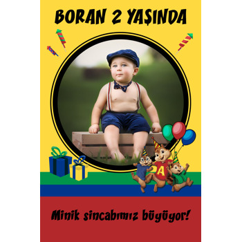 Alvin ve Sincaplar Temalı Resimli Doğum Günü Afiş