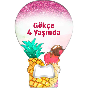 Ananas ile Pembe Sim Fon Temalı Balon Ahşap Magnet 