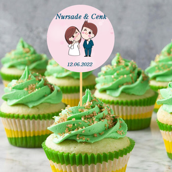 Anime Gelin Damat ile Pembe Fon Temalı Parti Kürdan Süs