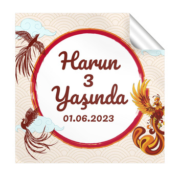 Anka Kuşu Temalı Kare Parti Etiket