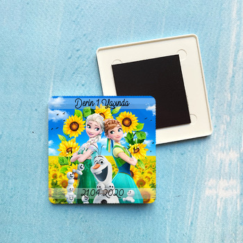 Anna Ve Elsa Temalı Plastik Kare Magnet