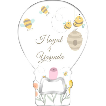 Anne Çocuk Arı ile Kovan Temalı Balon Ahşap Magnet 
