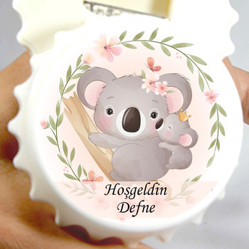 Anne Çocuk Çiçekli Koalalar Temalı Kapak Şekilli Magnet Açacak