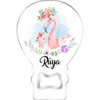Anne Çocuk Flamingo Temalı Balon Ahşap Magnet 