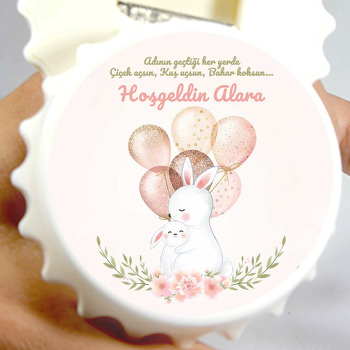 Anne Çocuk Tavşan ile Soft Balonlar Temalı Kapak Şekilli Magnet Açacak