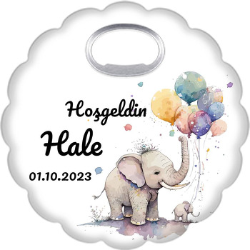 Anne Fil ile Balonlu Bebek Fil Temalı Çiçek Şekilli Magnet Açacak
