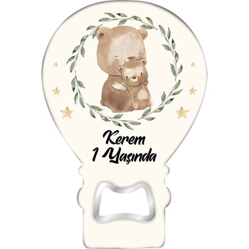 Anne ile Yavru Ayı Temalı Balon Ahşap Magnet 
