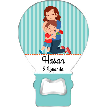 Anne Oğul ile Kırmızı Gül Temalı Balon Ahşap Magnet 
