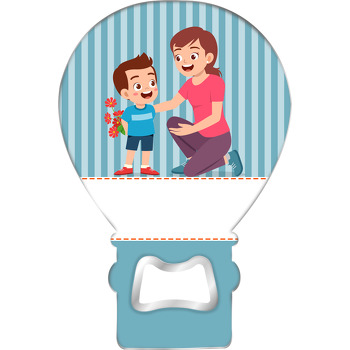 Anne Oğul Kırmızı Çiçekler Temalı Balon Ahşap Magnet 