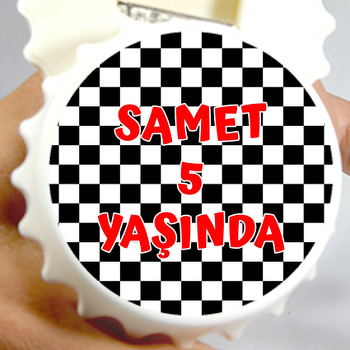 Araba Yarışı Bayrağı Temalı Kapak Şekilli Magnet Açacak