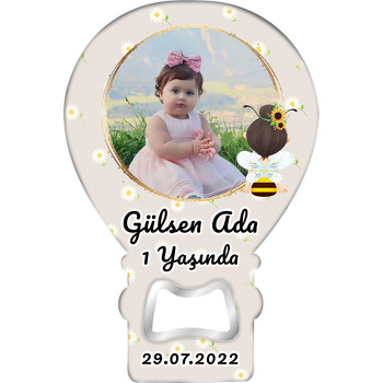 Arı Kız ile Papatyalı Fon Temalı Balon Ahşap Magnet 