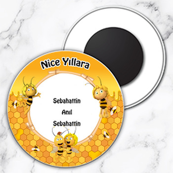 Arı Maya Temalı Daire Plastik Magnet