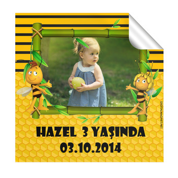 Arı Maya Temalı Doğum Günü  Kare Etiket