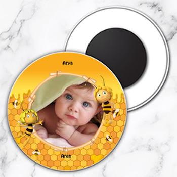 Arı Maya Temalı Resimli Daire Plastik Magnet