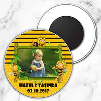 Arı Maya Temalı Resimli Daire Plastik Magnet