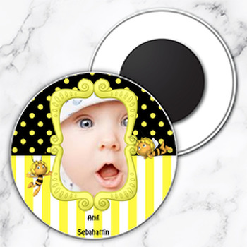 Arı Maya Temalı Temalı Resimli Daire Plastik Magnet